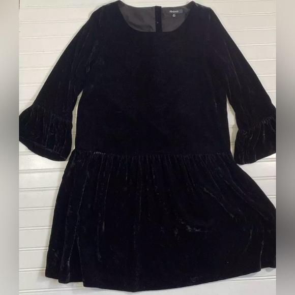 Madewell Black Velvet Bell Sleeve Drop Waist Dress Womens Size XS Romantic Goth - Picture 8 of 15
